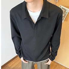 抖音得物高品质二开230克精梳珠地光版纯色宽松长袖T恤翻领POLO衫，男装T恤，电商A486