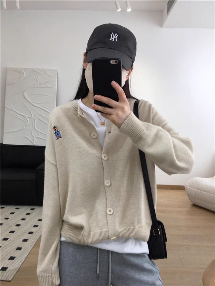 时尚百搭纯毛刺绣开衫显瘦修身针织衫优雅气质女装外套,针织衫/毛衣,鑫之绒
