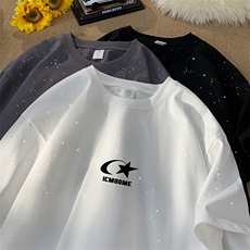 量大优供抖音视频支持得物配合二开美式满天星亮片短袖T恤MTX275，男装T恤，电商A486