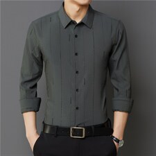 2023春秋季长袖衬衫男商务中年免烫条纹衬衣休闲男装时尚寸衫潮，男装衬衫，电商B212（原钱塘6029）