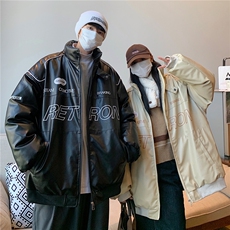 情侣装美式PU皮棉衣冬季加厚棉服潮牌机车外套ins男D233P128，男装棉衣，电商A335-1（原A458）
