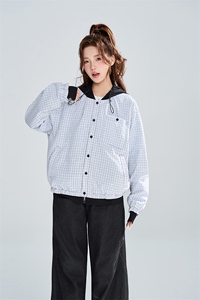 拼接格纹连帽假两件夹克女春季宽松休闲百搭外套XZ309 JK8016 P83图片