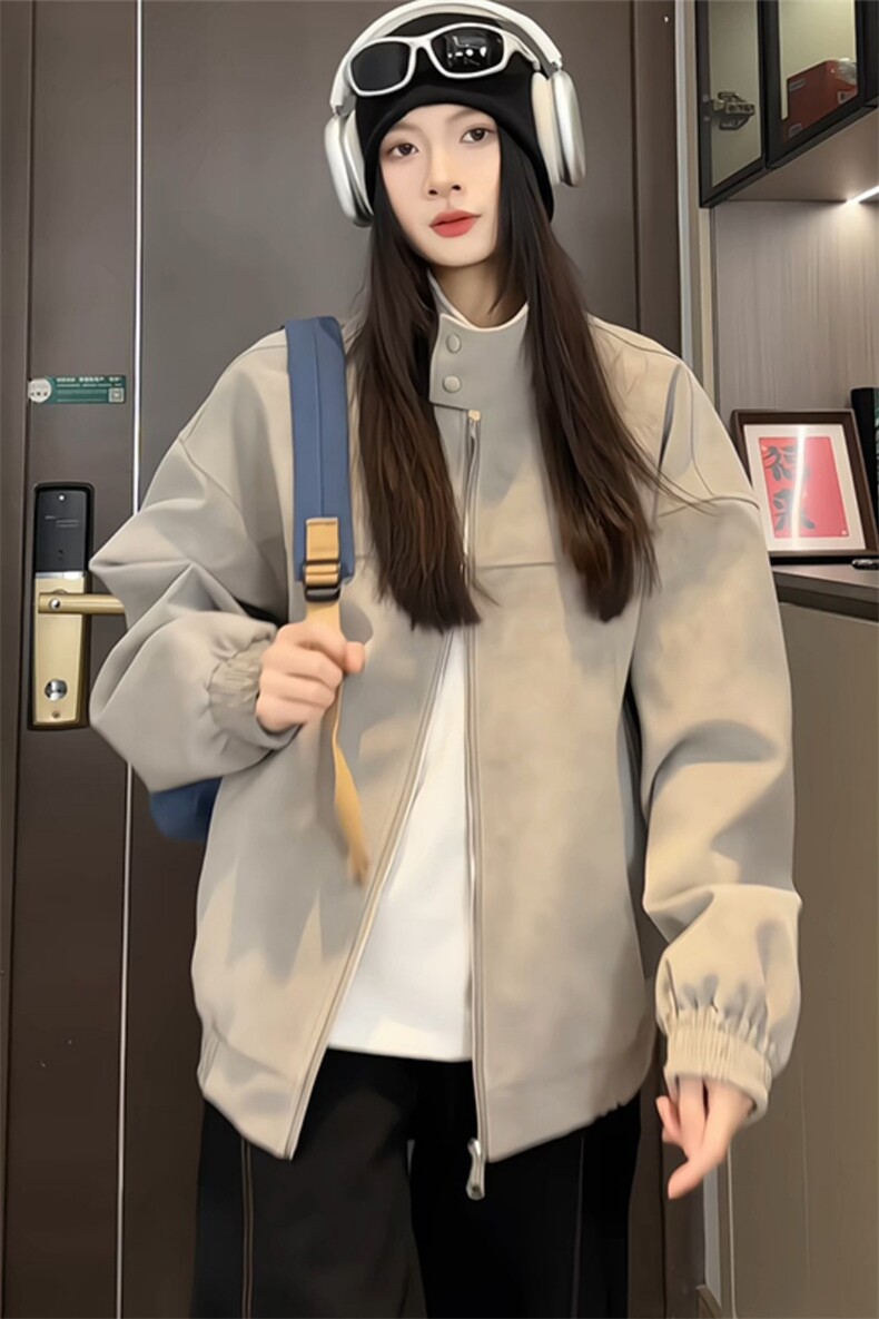 PY5027/特P60春装立领皮衣夹克男女复古立领扎染宽松情侣外套,男装夹克,电商A141