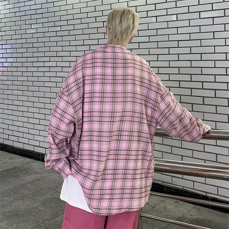 格子衬衫男长袖韩版潮流字母刺绣高街帅2023秋季ins外套CY512-P43,男装衬衫,星座412-3