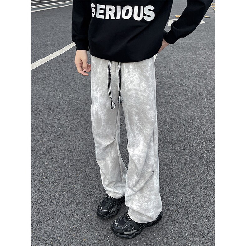 8XL-M 美式扎染脏脏弯刀卫裤男阔腿裤子直筒运动长裤K9126P48控68图片