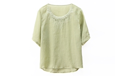 刺绣衬衫女2023年夏季新款时尚宽松中年妈妈夏装气质薄款苎麻上衣，女装大码女装，奕阳依阁