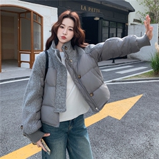 新品针织毛呢拼接短款羽绒服50白鸭绒2C271-9571-P245-K335，女装羽绒服，2C271