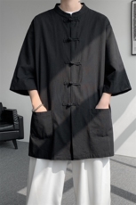8XL-M新中式衬衫男中山装麻棉风复古中袖衬衣唐装CS527P60，男装衬衫，电商D206-1