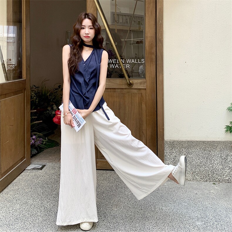 设计感御姐风褶皱无袖背心阔腿裤套装女2025夏新款韩系气质两件套,女装套装/套裙,浙宝276（原081）