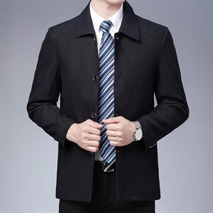 2023春季男装爸爸装纯色外套宽松薄款中青年夹克翻领春秋装茄克衫图片