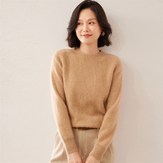 时尚女士七针马鞍肩圆领显瘦百搭黑色毛衣，女装羊绒衫，拓驰羊绒