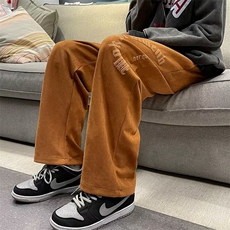 春秋麂皮绒高街ins休闲长裤美式宽松直筒运动裤裤子男K4957-P35，男装休闲裤，星座512-2