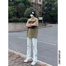 新款美式高街ins小众拉链排扣破洞休闲牛仔裤货号K642P6078，男装牛仔裤，电商A063