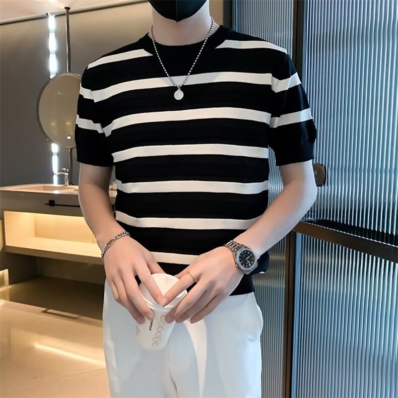 夏季T恤条纹标准青春流行圆领男潮短袖新款TS319,男装T恤,星座1116A-2（原606A-1）