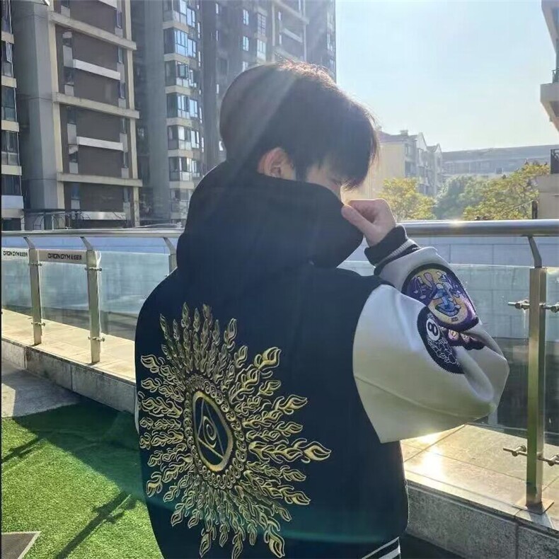 【现货】DM402-P68美式复古潮牌光明之眼刺绣棒球服男情侣夹克,男装夹克,星座603-2