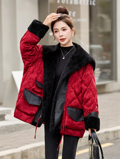 现货，现货，2025冬装新款皮毛一体拼接时尚潮流保暖羽绒服，女装羽绒服，伊仟回