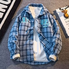 春秋款小香风刺绣外套男高级感痞帅工装夹克潮牌格子衬衫JK14/P60，男装夹克，星座506B