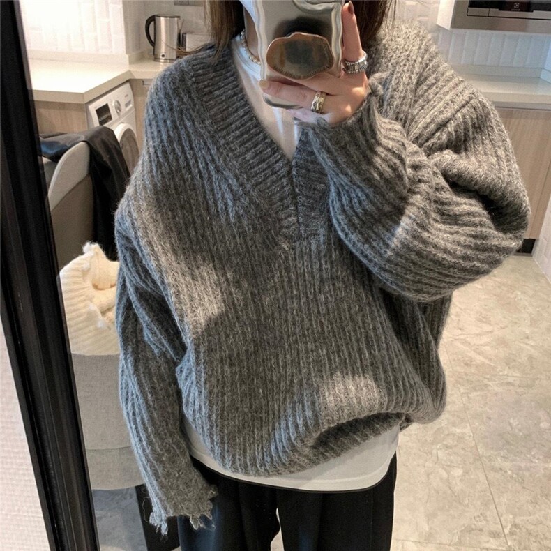 现货深秋款多色v领毛衣，女装针织衫/毛衣，XTZ style