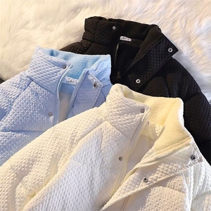 美式复古华夫格棉服男冬季宽松立领棉衣潮牌加厚情侣棉袄外套图片