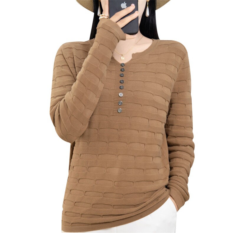 亚麻长袖上衣女士2024春秋新款内搭洋气100%纯棉针织打底衫秋衣,女装T恤,彩羽羊绒