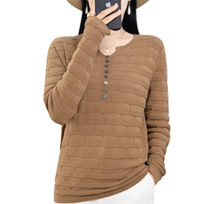 亚麻长袖上衣女士2024春秋新款内搭洋气100%纯棉针织打底衫秋衣，女装T恤，彩羽羊绒