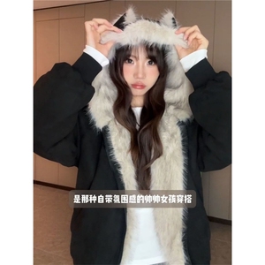 美式毛领连帽棉服秋冬cleanfit座山雕棉衣外套重磅加厚保暖上衣图片