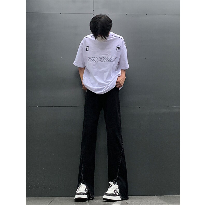 现货24春夏黄泥开叉毛边宽松牛仔裤设计感微喇休闲裤男K5803-P55,男装牛仔裤,星座205
