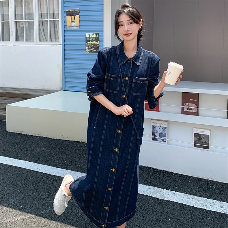 2024年春秋季新款衬衫领牛仔连衣裙-款号9958-P150-K218,女装连衣裙,浙宝305