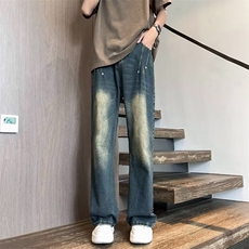 复古垂感宽松牛仔裤男春秋水洗做旧直筒宽松休闲裤子NA017，男装牛仔裤，星座1116A-1（原606A）