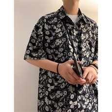 黑花短袖衬衫上衣男夏季垂坠感休闲外搭衬衣DX101-特P30限价48，男装衬衫，电商A178