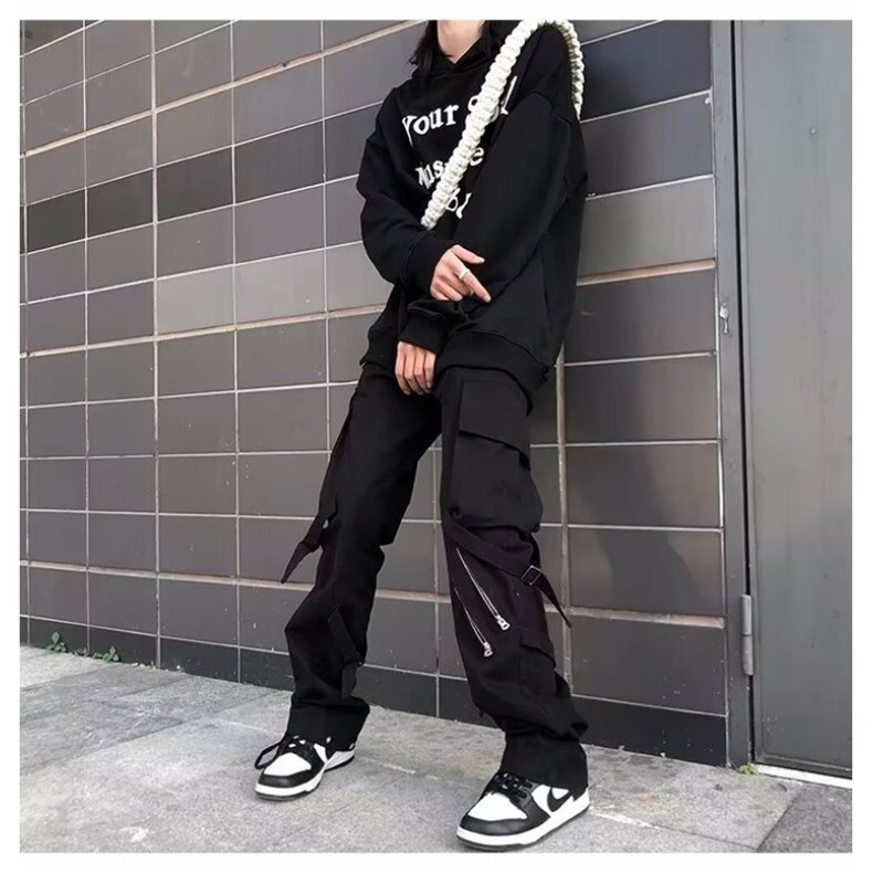 高街嘻哈hiphop长裤子风炸街绑带工装裤痞帅男KD1036,男装工装外套,星座1116A（原606A-3）