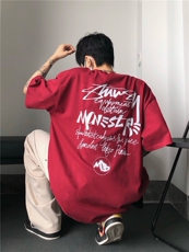 美式复古重磅纯棉欧美复古潮牌短袖t恤oversize小众七分袖，男装T恤，星座310A-4