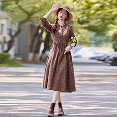 连衣裙女春秋款2025年新款收腰气质减龄中年妈妈全棉长袖碎花裙子，商品下架区，水衣源