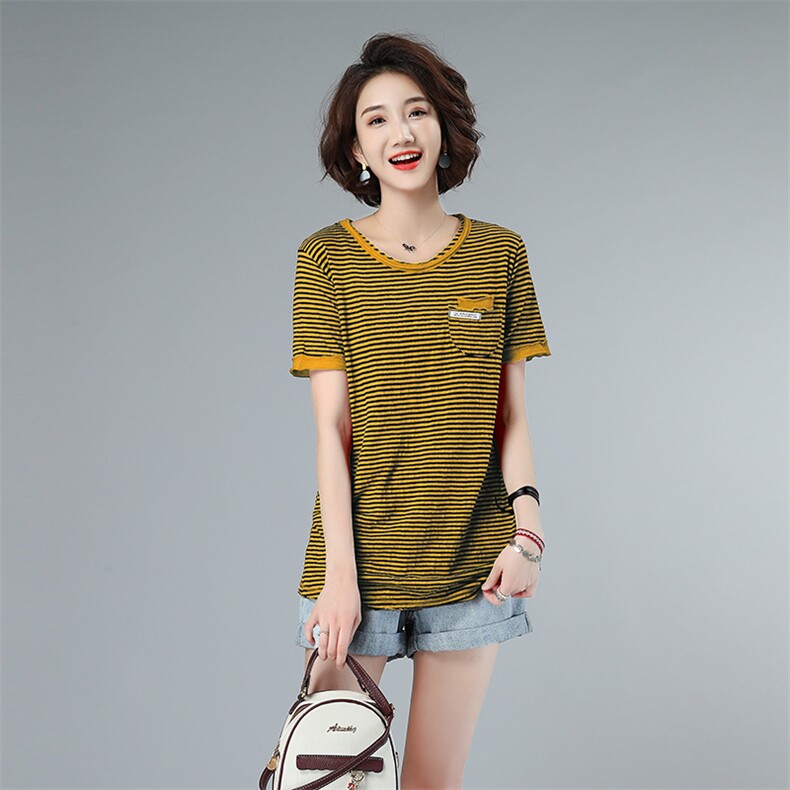 2021夏款大码女装条纹T袖上衣3206款条纹上衣，女装大码女装，秋牧寒烟