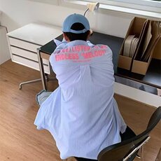 百搭美式字母印花长袖衬衫男春秋款宽松潮牌复古设计感衬衣外套潮，男装衬衫，星座1210-1