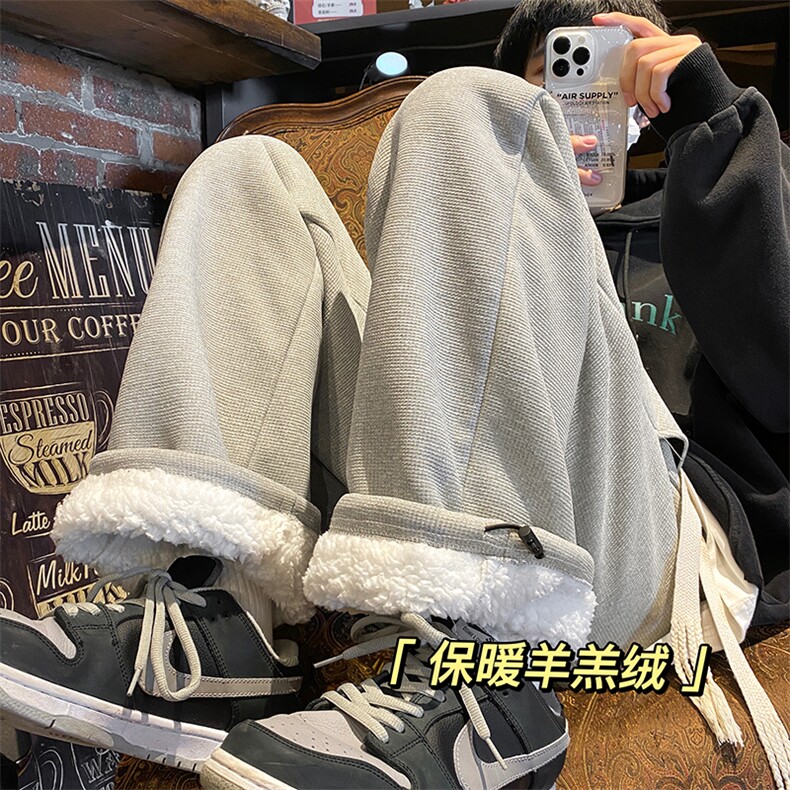 2025冬季潮流新款华夫格加绒宽松休闲裤B315-K5431J-P55控68，男装休闲裤，电商B315