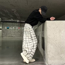 港风秋冬款男女休闲裤灯芯绒格子褶皱阔腿长裤H8080P45，男装休闲裤，星座1013-1