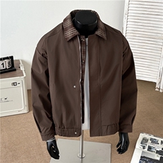 假两件复古翻领夹克男春秋高级感美式潮牌痞帅外套休闲宽松棒球服，男装夹克，四季星座505