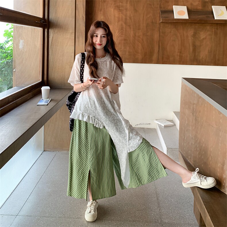 【现货】2025蕾丝叠穿绿色裤子套装2C009/1319/p155k228,女装套装/套裙,2C009