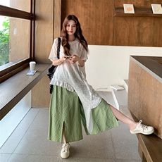 【现货】2025蕾丝叠穿绿色裤子套装2C009/1319/p155k228，女装套装/套裙，2C009