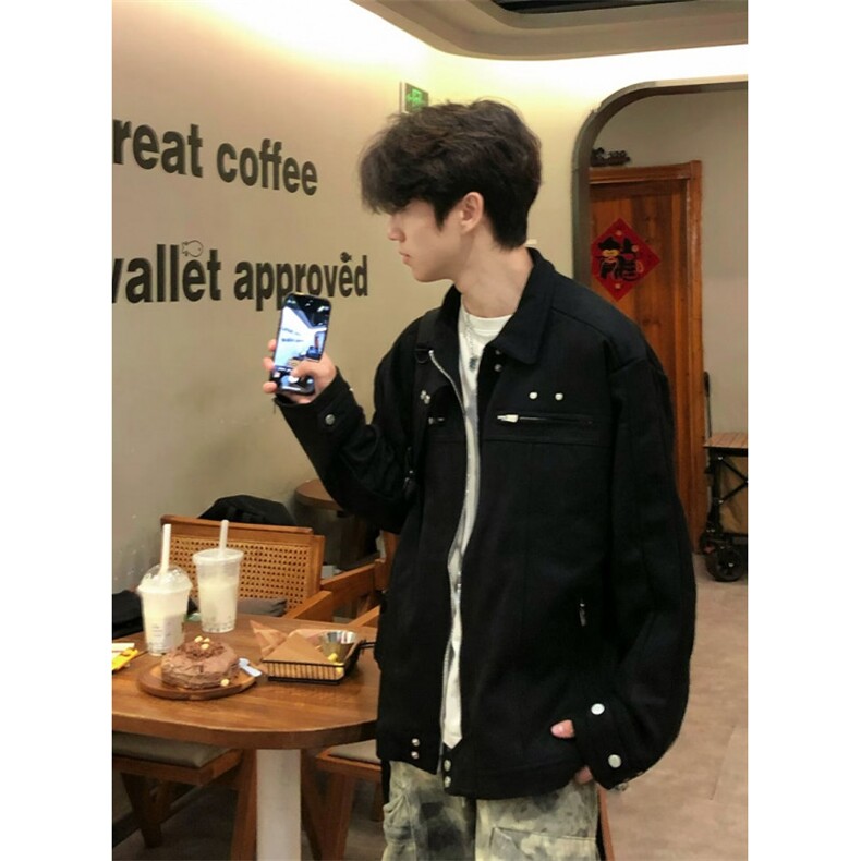 黑色短款牛仔解构外套男美式高街飞行员夹克棒球服秋冬J235，男装工装外套，星座1116A（原606A-3）