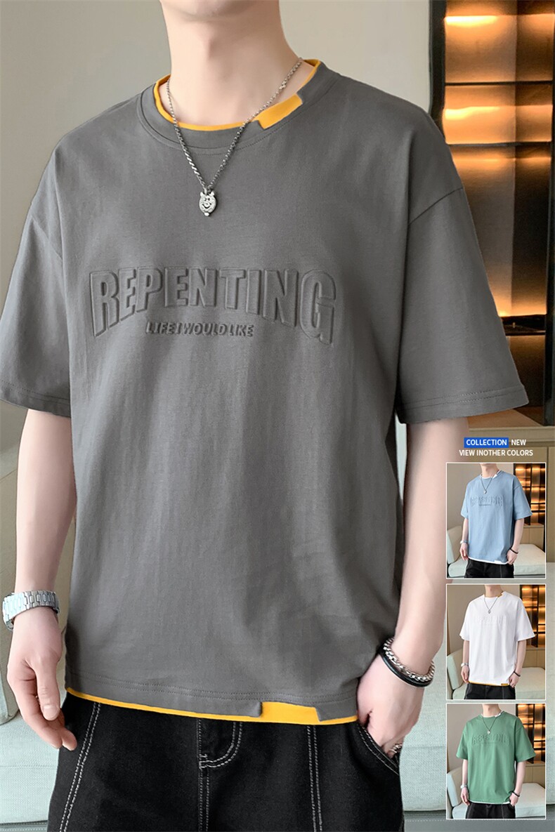 夏季短袖纯色店主风t恤休闲时尚百搭短袖t恤男TC3022-P25,男装T恤,星座717