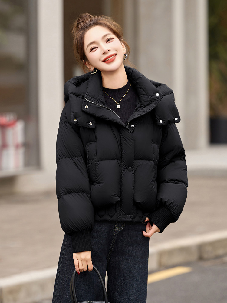 2025冬装时尚保暖减龄90%白鸭绒羽绒服女连帽显瘦面包服外套,女装羽绒服,沐七七