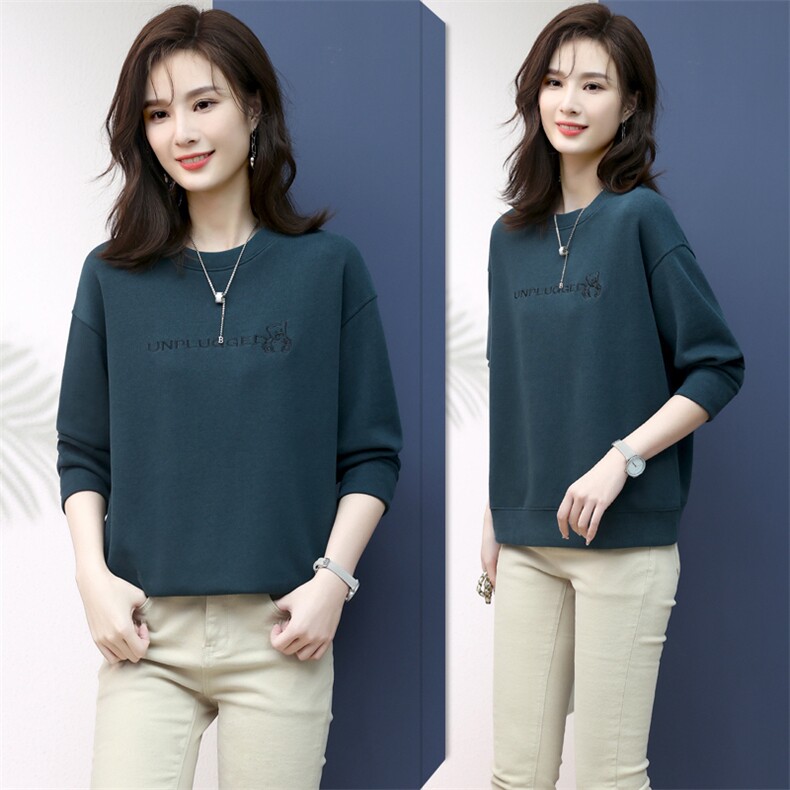 2024年秋季新款潮韩版休闲宽松圆领套头刺绣卫衣衫女士打底衫春秋，女装卫衣/绒衫，简韵佳