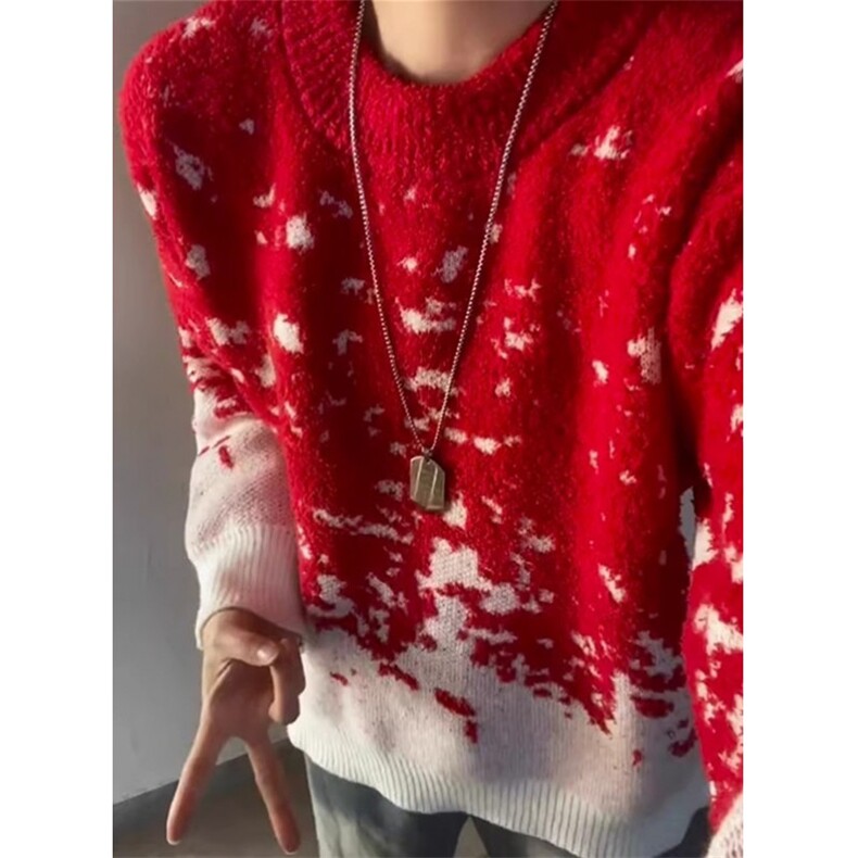 圣诞红雪花渐变毛衣男冬季提花针织衫情侣氛围感毛线衣MY31,男装针织衫/毛衣,星座1116A（原606A-3）