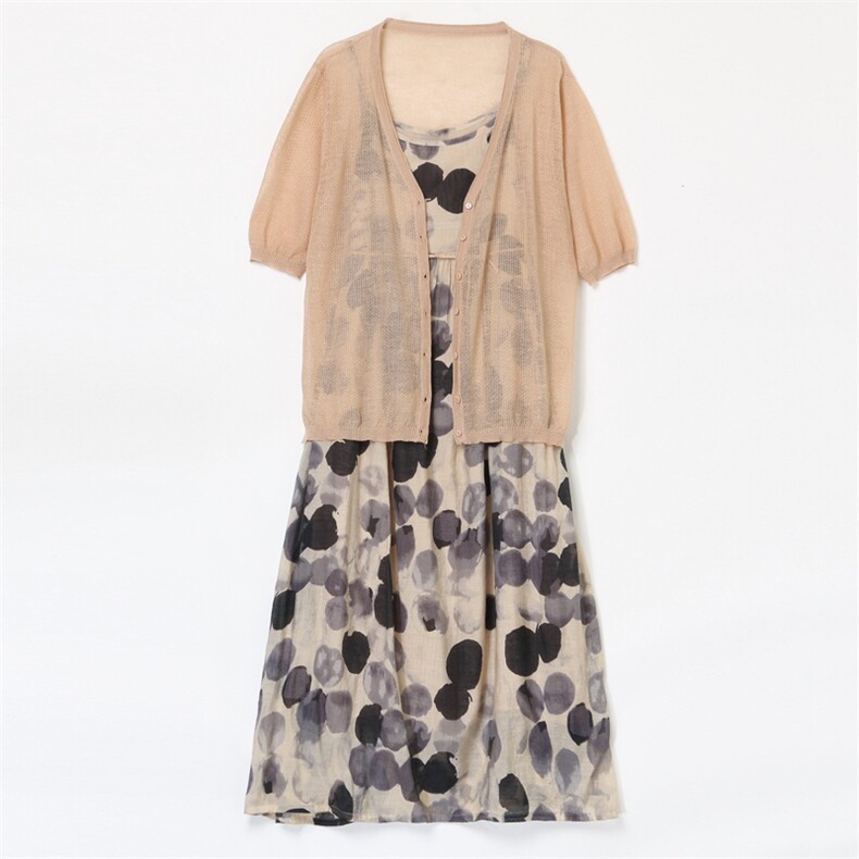 现货！棉麻套装/套裙2024年夏季时尚气质百搭优雅印花简约两件套，女装套装/套裙，一安秀
