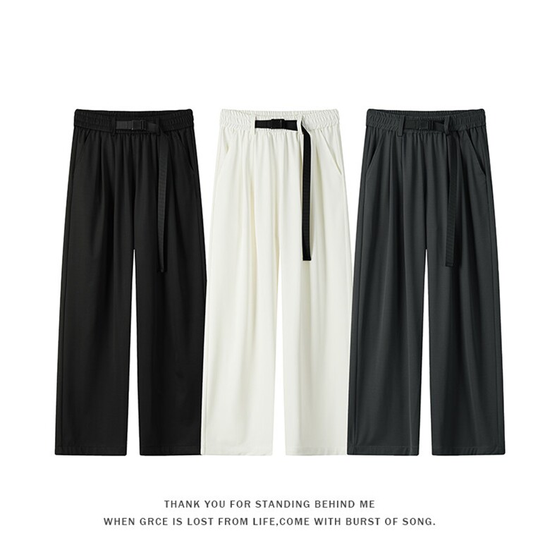 wassuphappy冰丝西裤男夏季薄款潮流垂坠感直筒裤运动休闲长裤子，男装休闲裤，电商A001