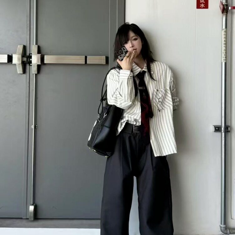 法式条纹长袖衬衫男女2025秋新款设计感慵懒宽松小个子衬衣叠穿,男装衬衫,星座506A