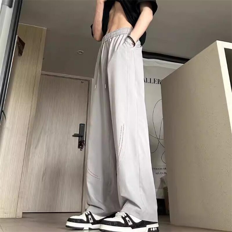 夏季新款激光打孔透气休闲裤男女简约直筒百搭垂感阔腿裤K3332P40,男装休闲裤,星座218-1（原230）