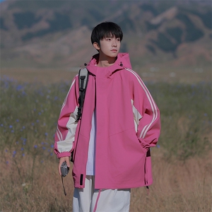 815A-MJ78322-75特 春秋装新品条纹户外登山服三防冲锋衣外套男模图片